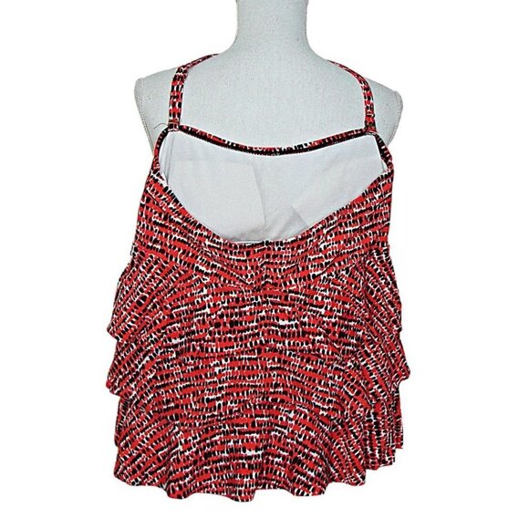 Island Escape Tier Ruffle Swimwear Tankini Top Womens Red Black Geo Print Sz 14 - Picture 3 of 12